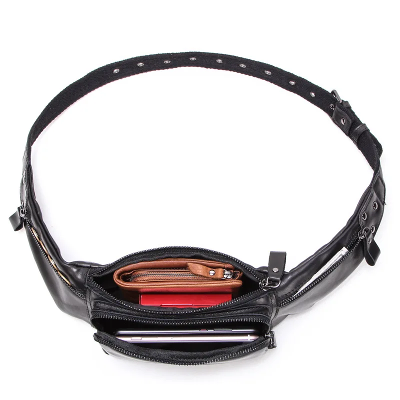 Men's Waist Packs Casual Genuine Cowhide Leather Mobile Phone Pocket Outdoor Unisex Sports Crossbody Chest Bag Adjustable Strap