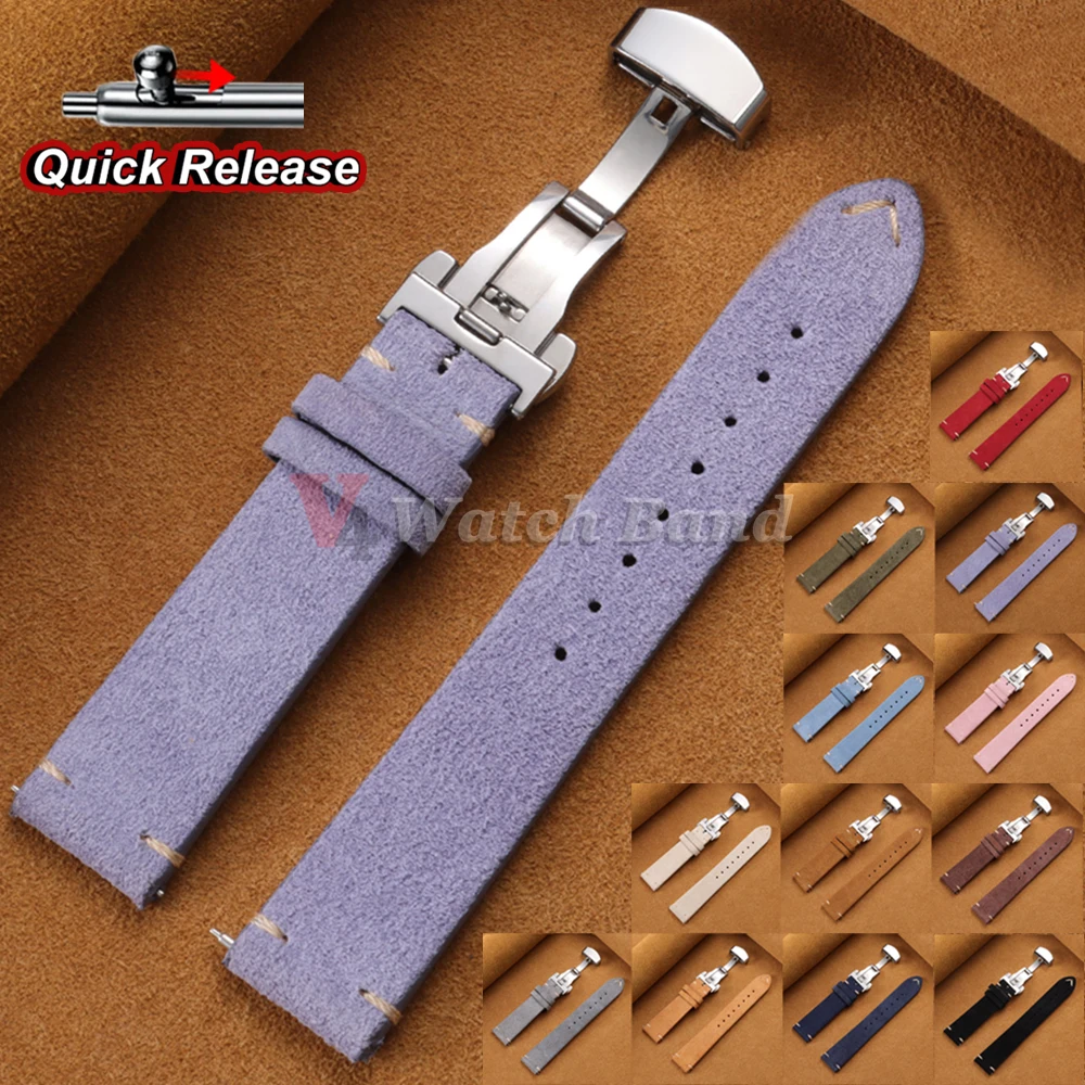 Luxurious Genuine Cowhide Suede Quick Release Watch Strap Bracelet