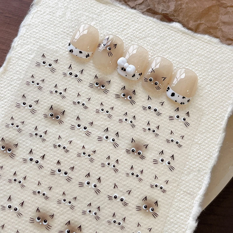 Cute Cat Nail Stickers Lovely Cat Nail Slider Kawaii Korean Style 5D Decals DIY Manicure Decors