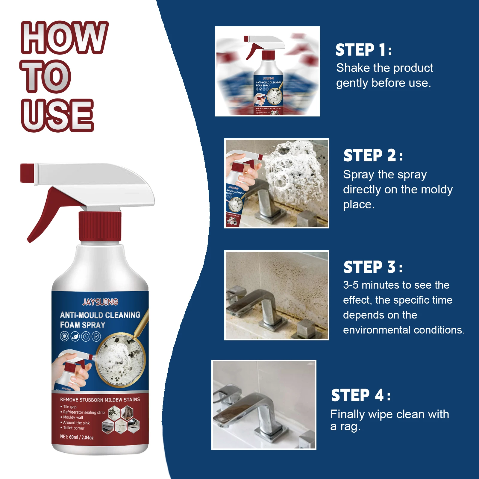 Foam Cleaning Mold Remover Spray, Ceramic Tile Wall Bathroom Silicone Multi-Purpose Cleaning Mold Remover Spray，4pcs