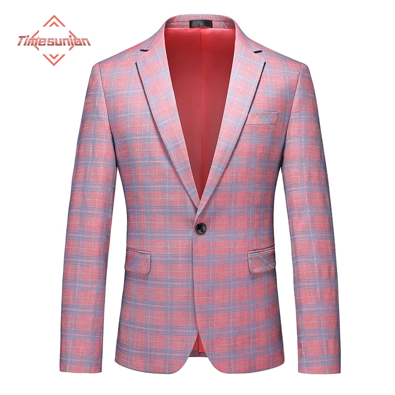 Pink Dress Plaid Blazer for Men Spring New Notched Lapel One Button Suit Jacket Wedding Business Formal Blazer Hombre