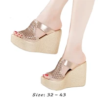 High quality wedge sandals for women 8cm 11cm high heel 2025 summer size 32 33 42 43 platform open toe fashion shoe black gold