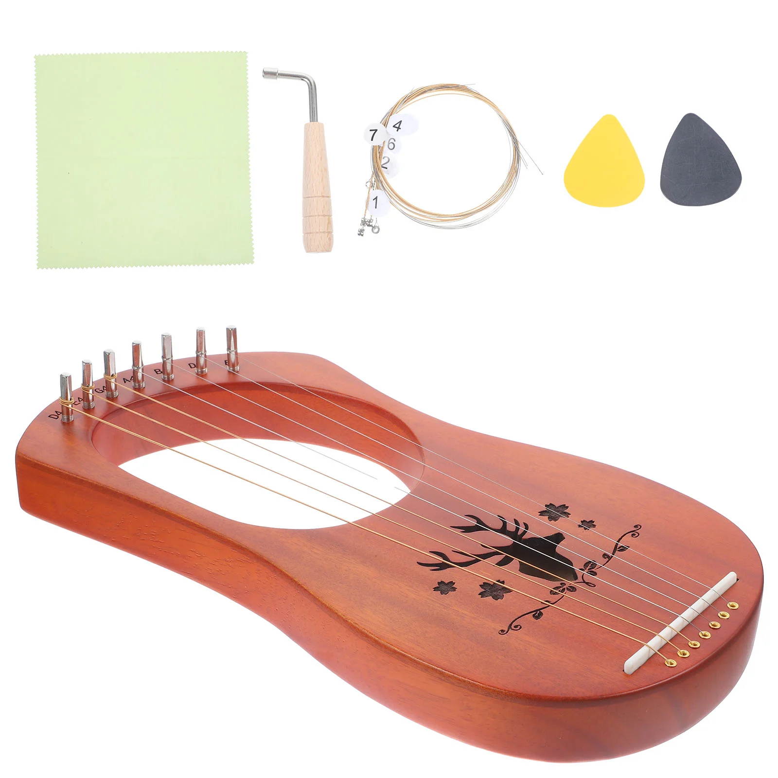 

Lyre Harp для начинающих, набор из 7 металлических струн Lyre Harp с ключом для настройки, медиаторами, дополнительными струнами, портативный шаблон северного оленя