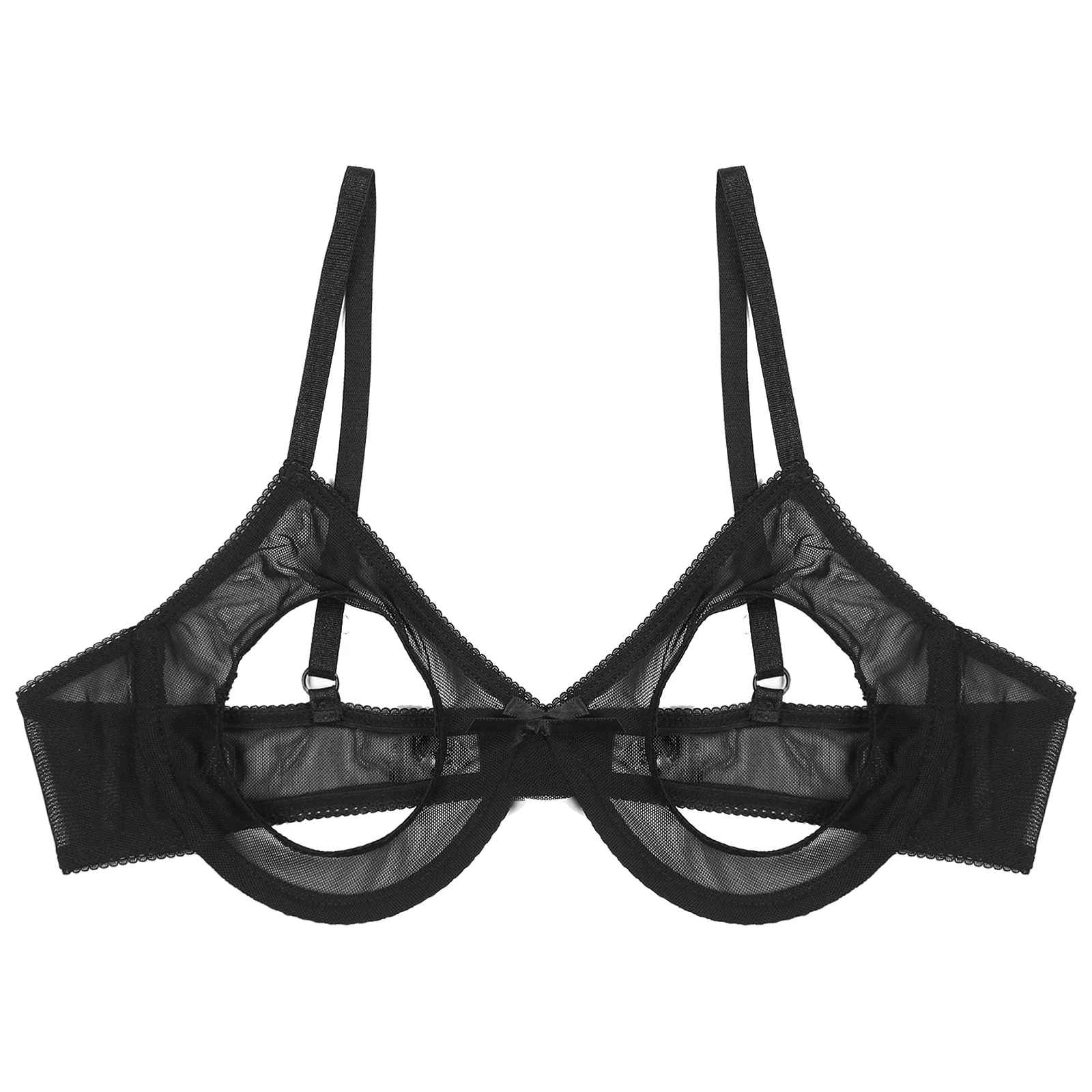 Lingerie Womens Sexy Hollow Out Nipple Underwired Open Half Cups Bra Tops Adjustable Straps Sheer Mesh Brassiere Underwear erotic lingerie