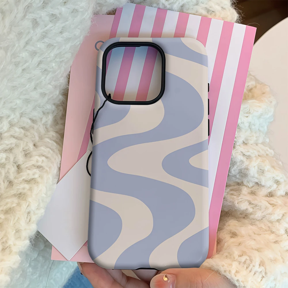 Luxury Double-Layer Wavy Back Cover in Light Blue and Cream
