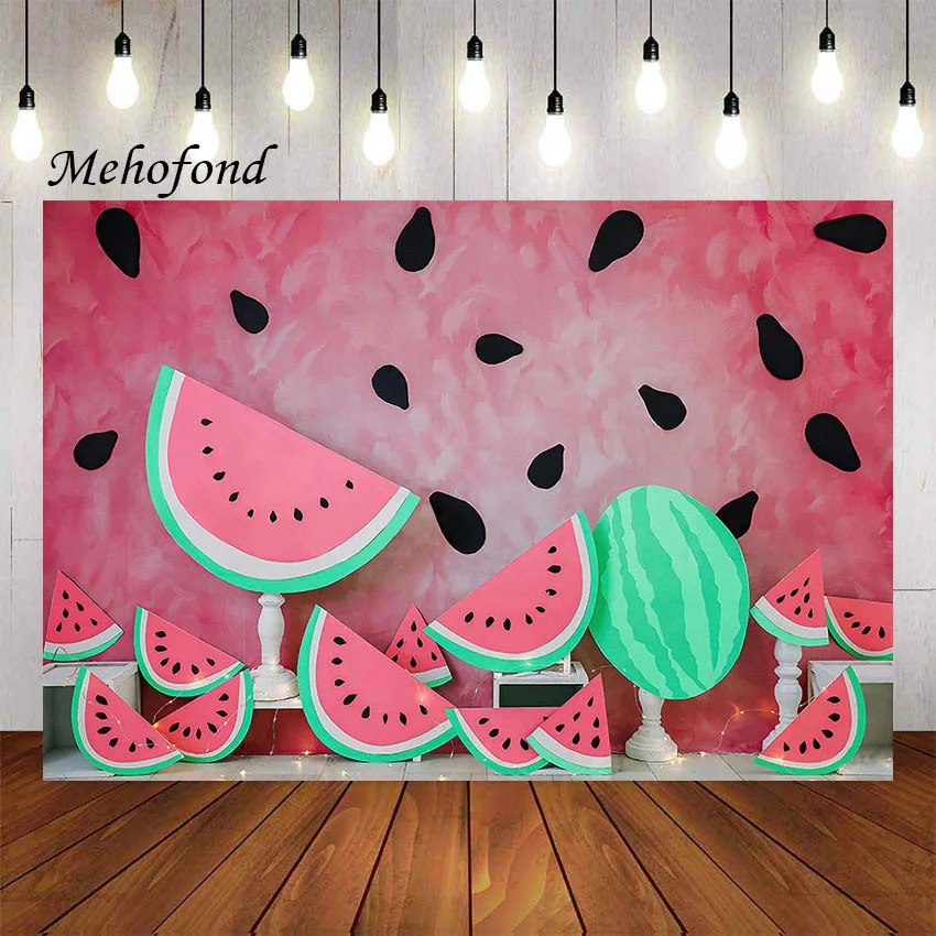 

Фотофон Mehofond Летние фрукты розовый арбуз девушка день рождения торт разбивать портрет Фотостудия