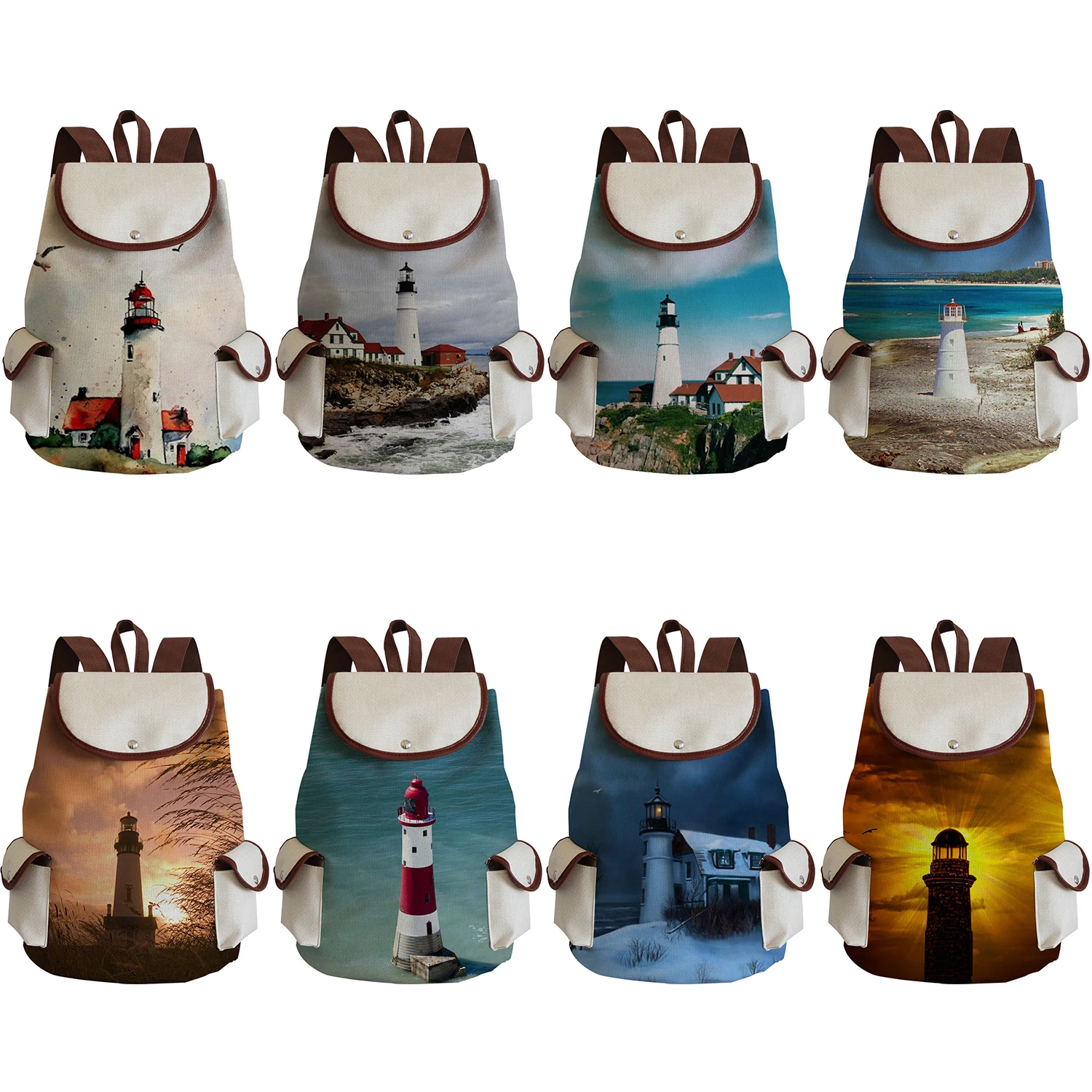 

Рюкзак с принтом пейзажа маяков для женщин, повседневный школьный ранец для девочек, вместительный портативный с узором под заказ