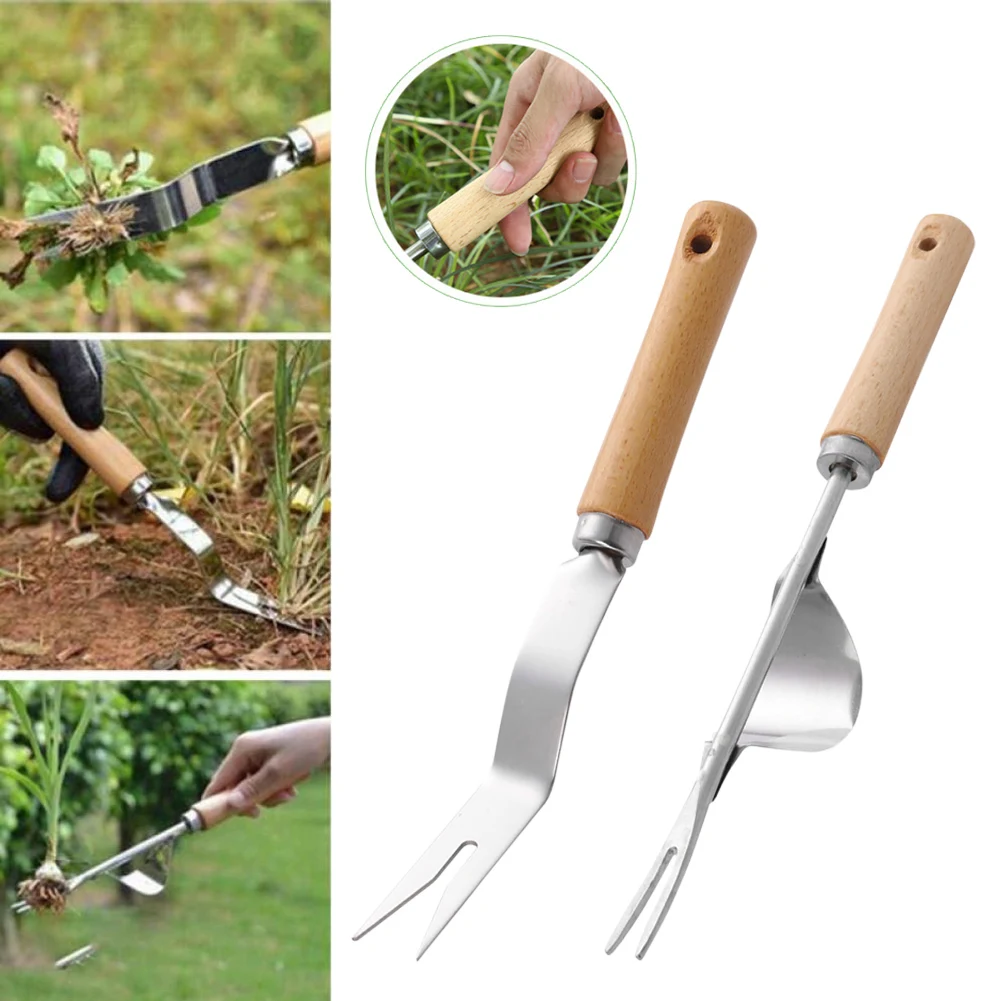 

Wood Handle Stainless Steel Garden Weeder Hand Weeding Removal Cutter Puller Tools Multifunction Weeder Transplant Removing Tool