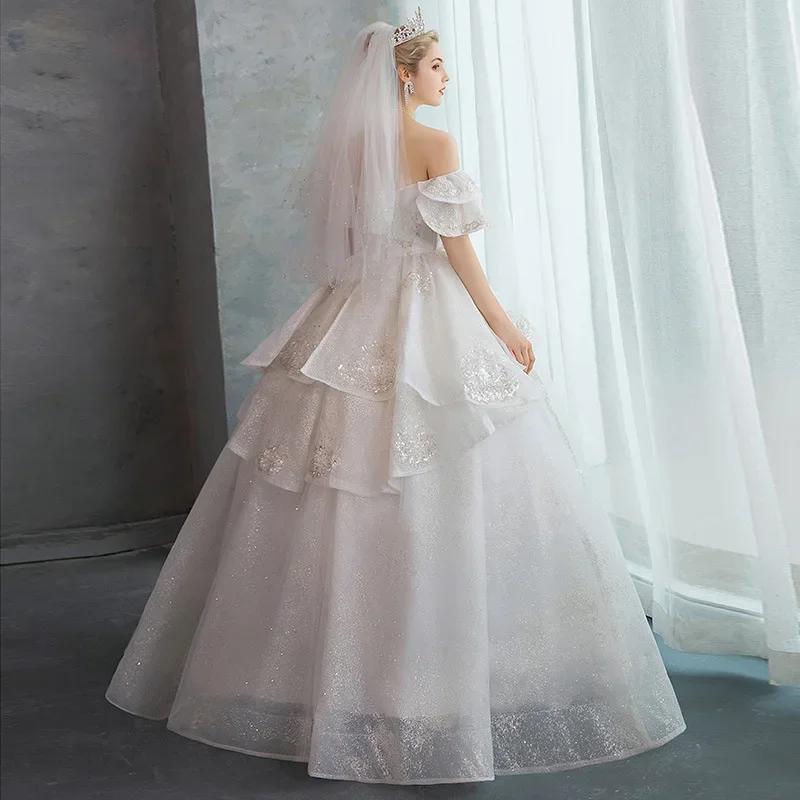 

Off Shoulder Beautiful Lace New White Color Plus Size High Quality Bride Gowns Wedding Dresses