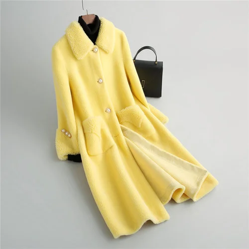 

Autumn Winter Long Real Sheep Shearing Coat Female 2023 Elegant Ladies Wool Jackets Women Korean Jaqueta Feminina Gxy882