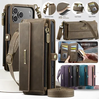 Crossbody Leather Wallet Phone Case For iPhone Air 17 Pro Max 17E 16 15 Plus 14 13 12 11 Wireless Charging Card Holder Cover Bag 1