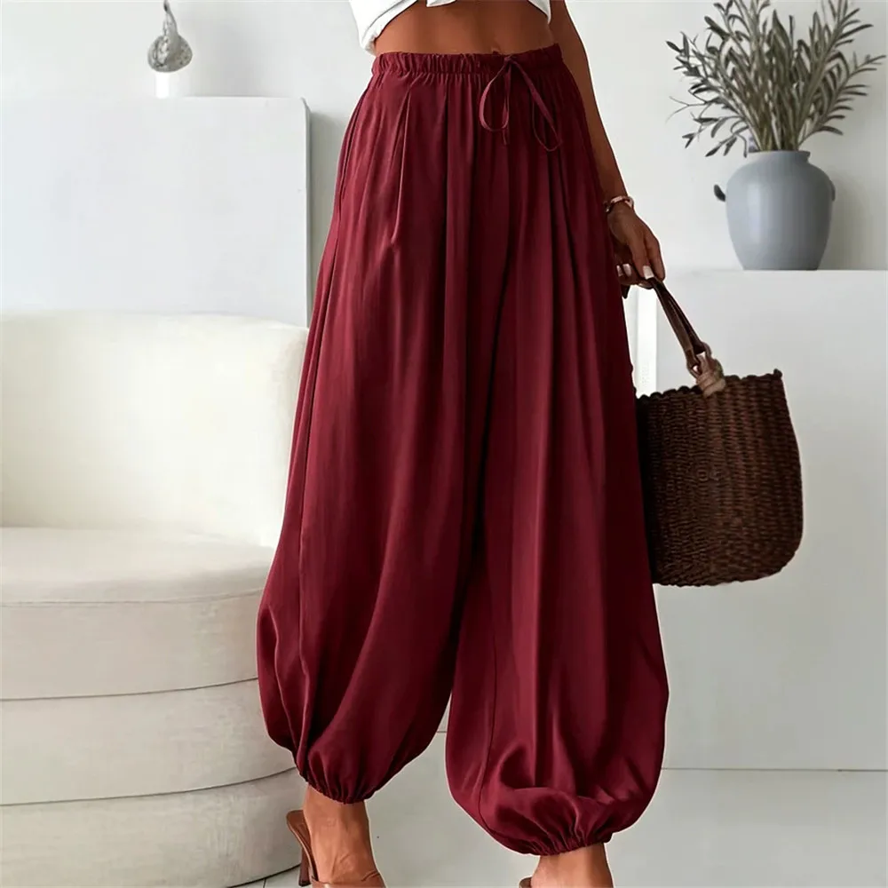 New 2026 Women's Autumn Loose Drawstring Wide Leg Long Lantern Pants Vintage Draped Fashion Casual Women's Harem Pants