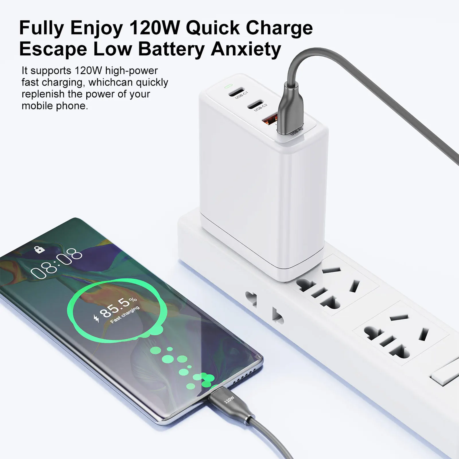 120W USB to Type C Cable 1M/1.5M/2M Data Cable Fast Charging & Data Transfer, Compatible with Huawei Xiaomi Samsung