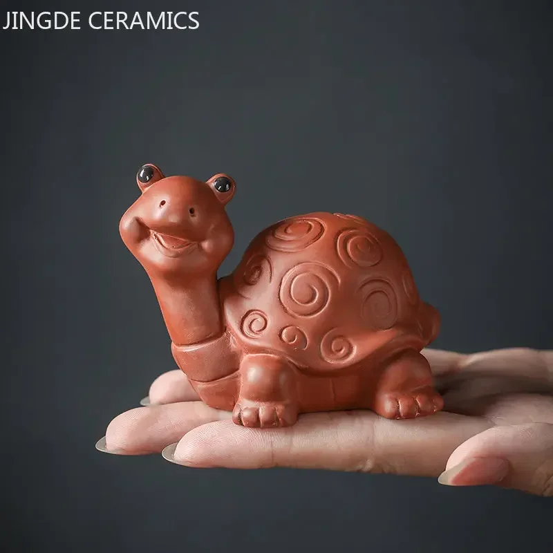 Cute Tortoise Statue Tea Figurine Ornaments Boutique Purple Clay Tea Pet Handmade Sculpture Crafts Tea Table Decore Accessories