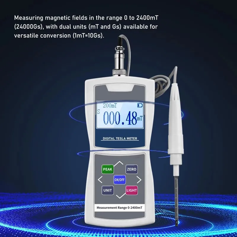 Digital Tesla Meter Gaussmeter 200mT/2000mT Standard Radial Hall Probe High Accuracy Sensitive Surface Magnetic Field Tester 5