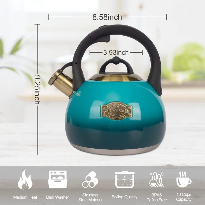 Stainless Steel Stovetop Tea Kettle, Whistling Kettle, Teapot for Stove Top, Heat Proof, Ergonomic Handle, Food Grade