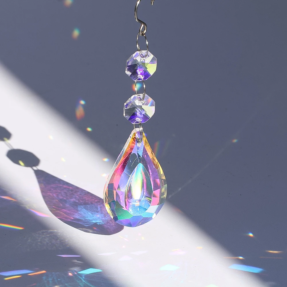 Suncatcher Crystal Hanging Rainbow Maker Glass Octagon Beads Garland Prism Chandelier Parts Pendant Wedding Christmas Tree Decor