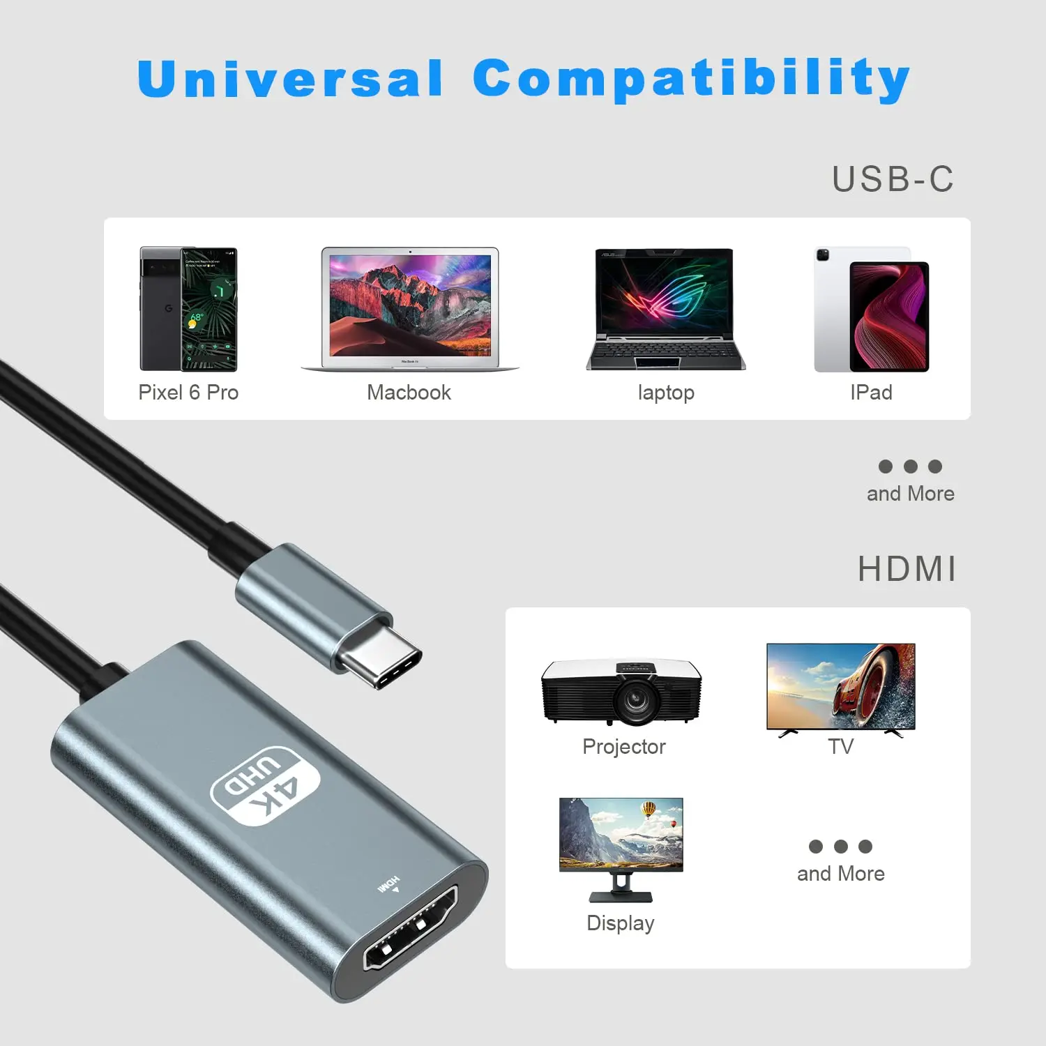 Ultra HD USB-C to HDMI Adapter for Monitors and Docking Stations