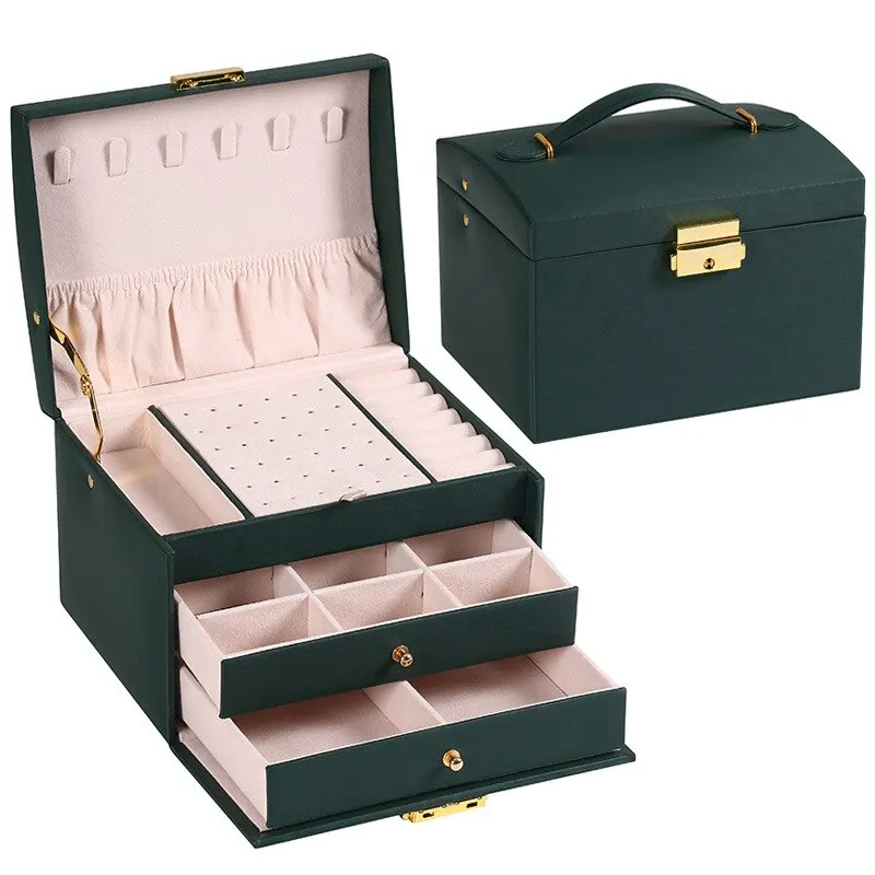 Three Layer Leather Lock Jewelry Box