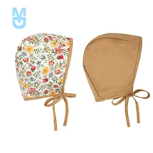 

New Reversible Double Sided Baby Hat Cotton Linen Multicolor Floral/Dot Print Hood Cap with Tied Jaw for Toddlers, Boys, Girls 0