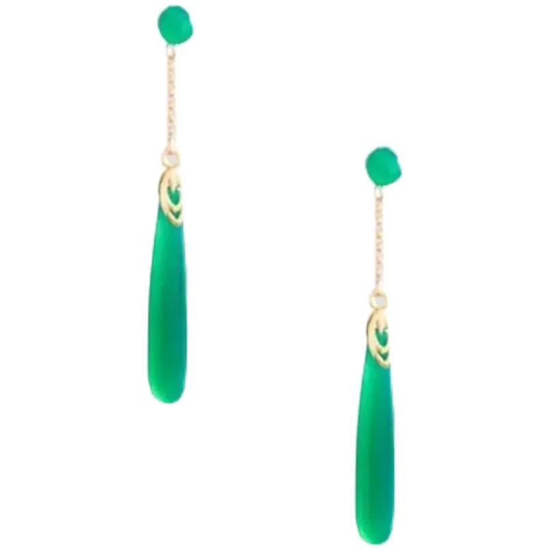 Chinese style retro S925 Sterling Silver Jade chalcedony Earrings