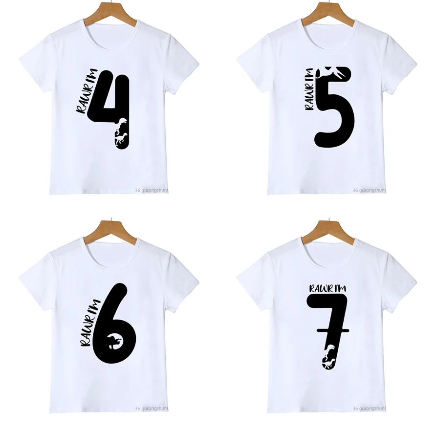 

New Rawr I'm 2 3-9 Years Old Birthday Gift T-Shirt Dinosaur Print Kids Clothes Boys Girls T Shirt Short Sleeve T-Shirts Top