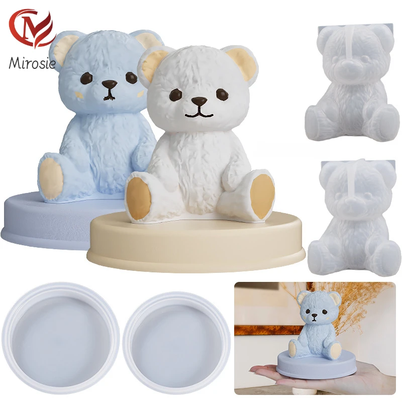 

Mirosie 4-piece 3D Cute Bear Aromatherapy Plaster Silicone Mold Diy Crystal Epoxy Resin Molds Smiling Face Cake Decorating Tools