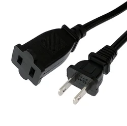 Durable 2 - Prong AC Power Extension Cord - 1 Meter, 10A Capacity (Black)