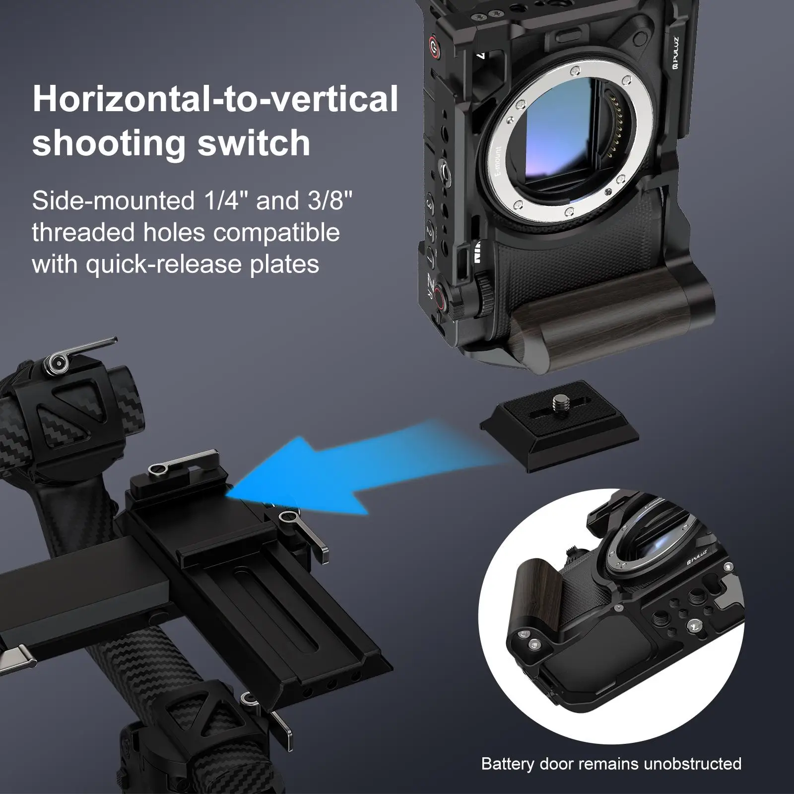 For Nikon ZR PULUZ Wood Handle Metal Camera Cage Expansion Frame