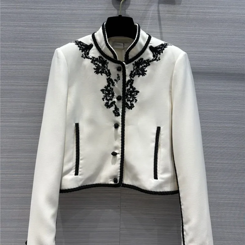 

2023 Women's Clothing High quality contrast color yarn dyed trim 3D cut jacket Autumn Winter New 1024