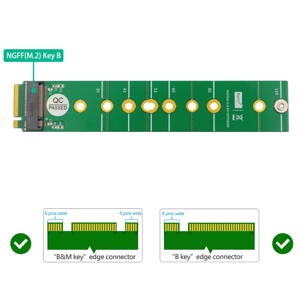 

M.2 B-Key SATA Bus SSD to B Key Adapter Card for NGFF M.2 B-Key B&M Key Slot 2230/2242/2252/2260/2280/22110 SSD Extension Board