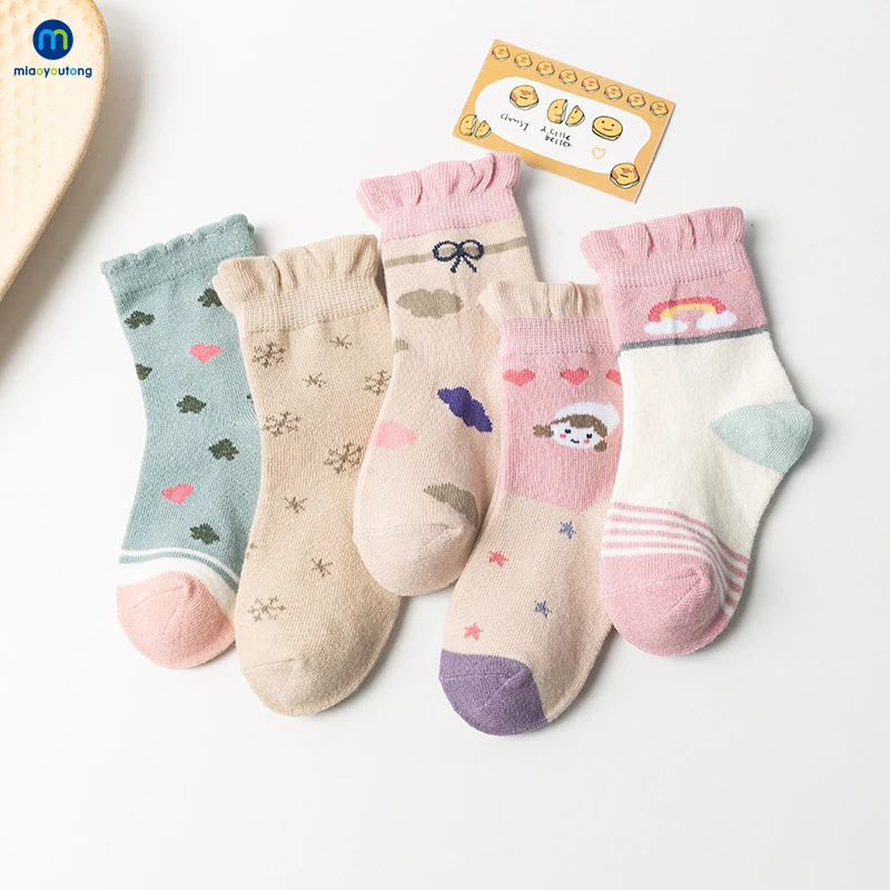 5 Pairs /Lot Cute Baby Girls Socks Autumn Winter Cotton Young Children
