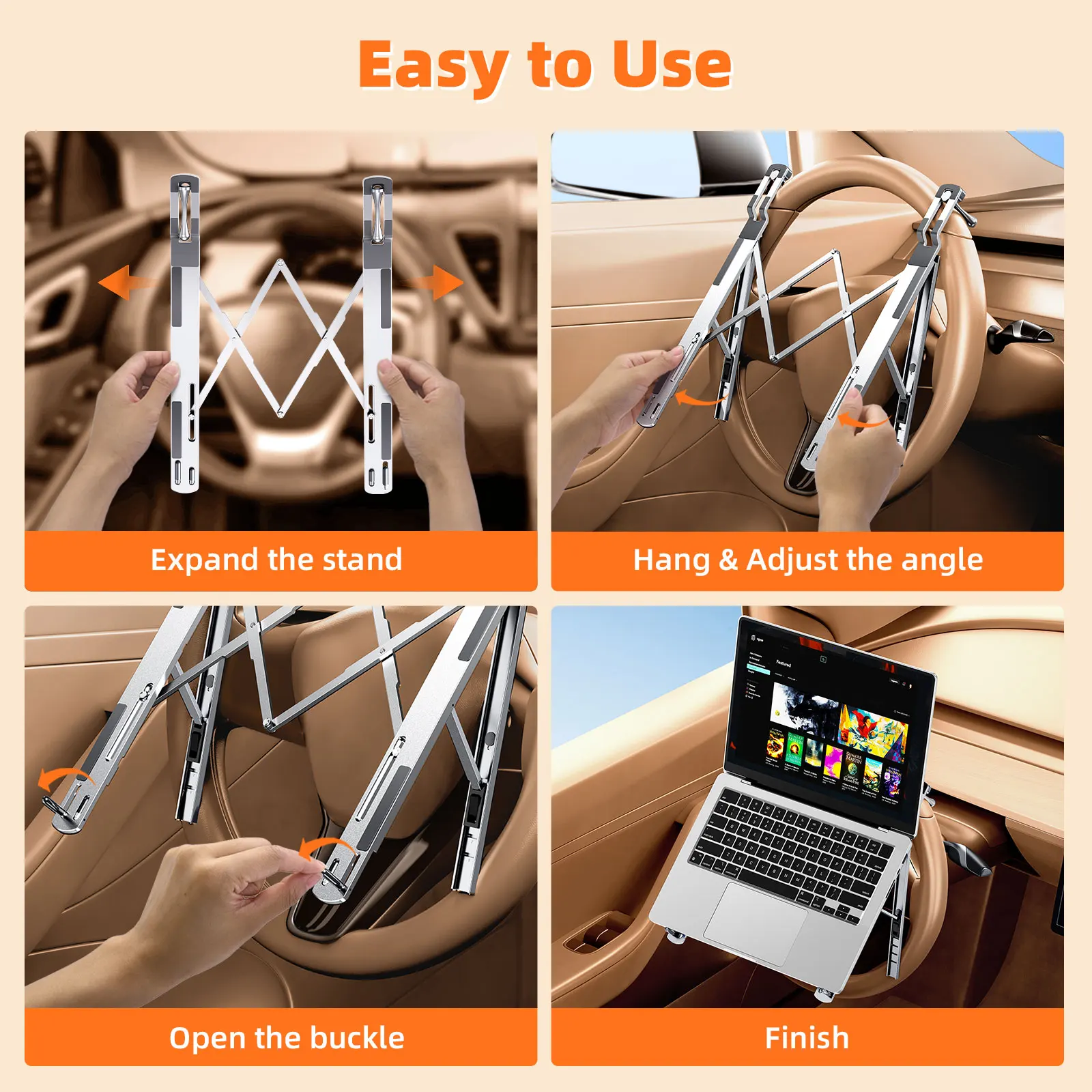 오트바스프 자동차 스티어링 휠 노트북 거치대, 테슬라용 접이식 휴대용 노트북 거치대, 노트북 컴퓨터 태블릿용 조절 가능한 차량용 데스크