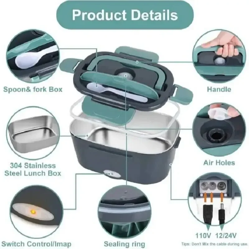 1.5 liters, 60 watts, portable electric lunch box insulation device,household or vehicle-mounted food heater - leak-proof design 4