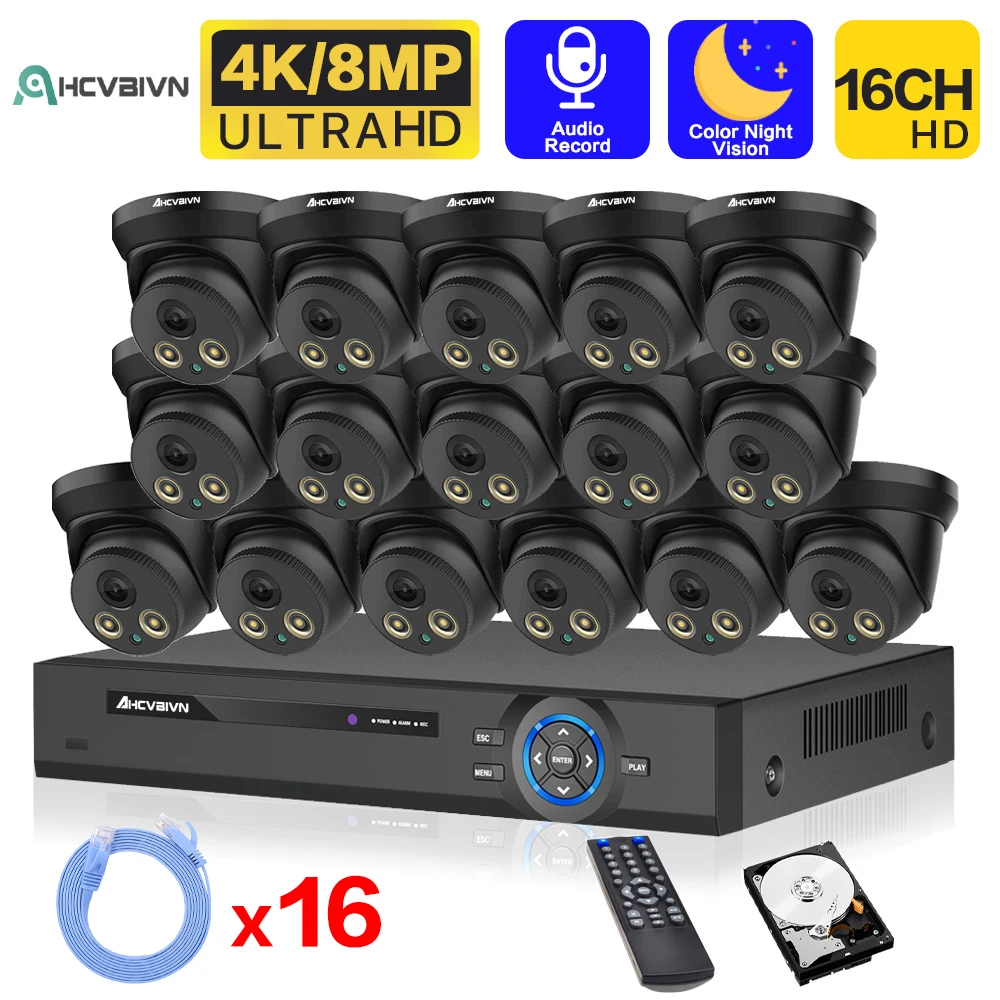

16CH 4K POE NVR Security Camera System POE IP Dome Camera Set 2 Way Audio 8MP CCTV Security Surveillance Kit XMEYE 8CH NVR Kit