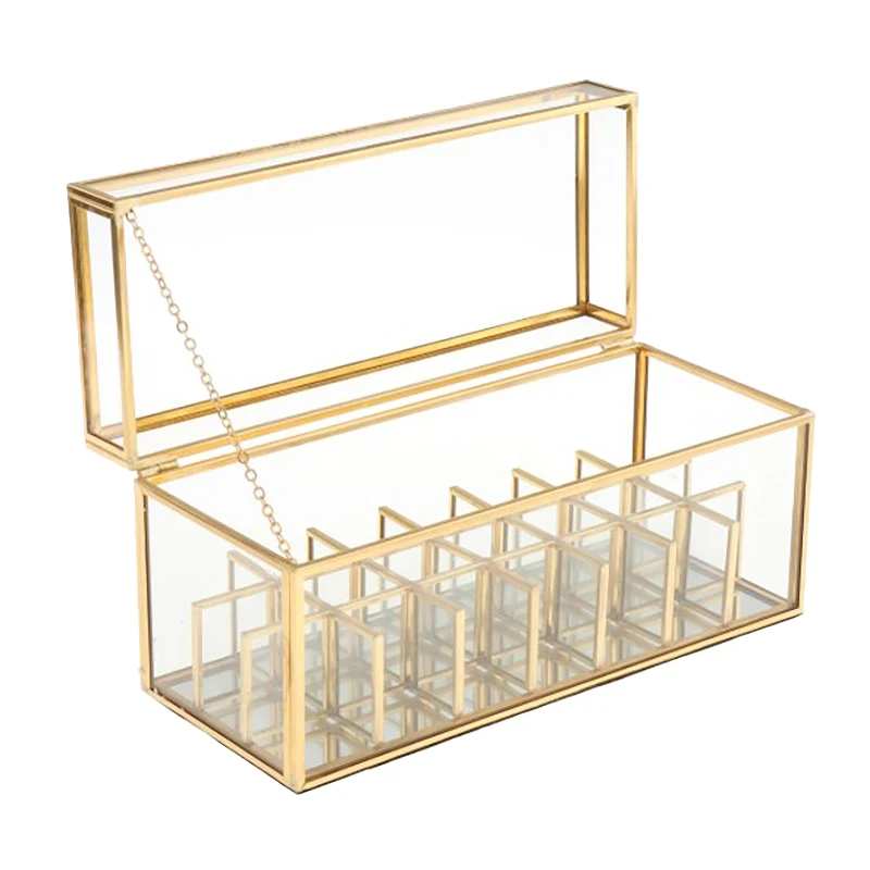 

Органайзер для ювелирных украшений, прозрачная стеклянная шкатулка для колец и свадебных колец, с геометрическим дизайном, держатель для помады, 21 слот