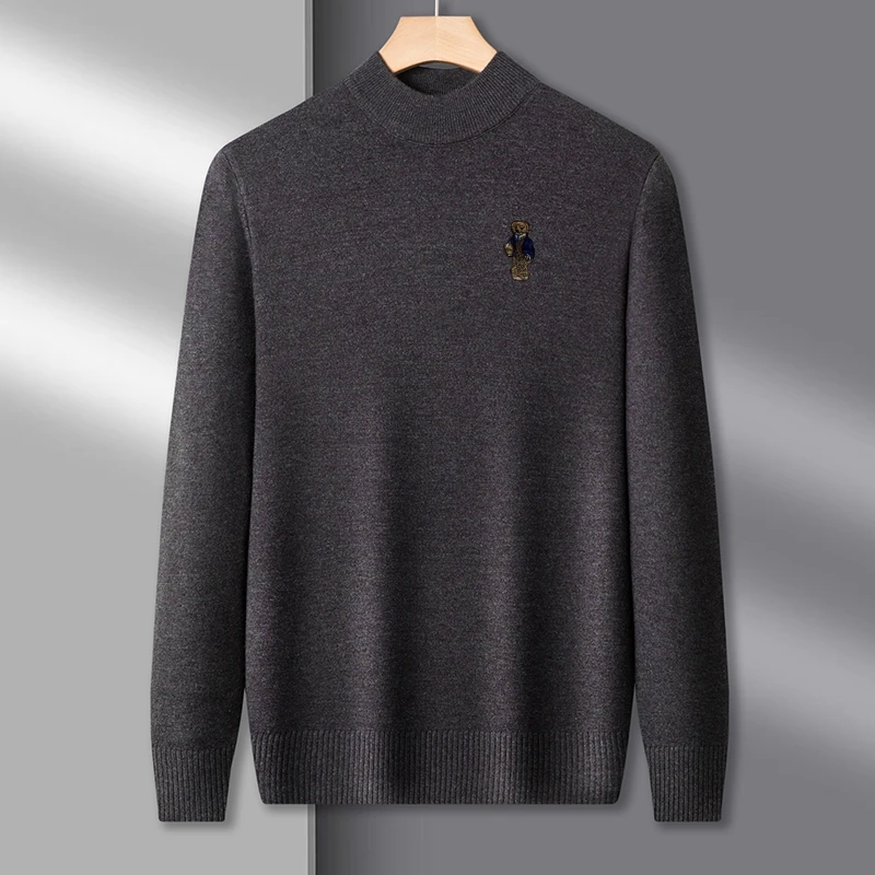 Heiße Verkäufe Marke Luxus männer Stricken Pullover Mock Neck Bär Stickerei Verdicken Pullover Herbst Winter Weiche Warme Business männer tragen – Detail 17