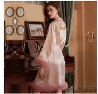 Satin Feather Patchwork Bride Bridesmaid Robe Sexy Kimono Bathrobe Gown Casual Sleepwear Intimate Lingerie Female Nightgown - Image 4