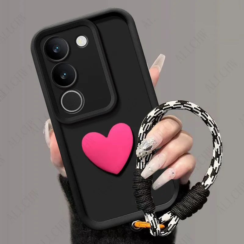 3D Love Heart Hand Strap Back Cover