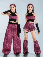 K-pop – haut court léopard pour filles, pantalon Cargo de danse de rue, short Hip Hop Jazz, ensemble de vêtements pour enfants, Streetwear, Costume élégant 5