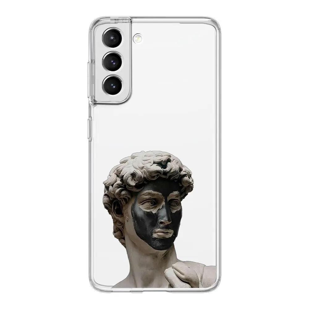 Aesthetic Art Soft Clear Phone Case with David and Mona Lisa Design