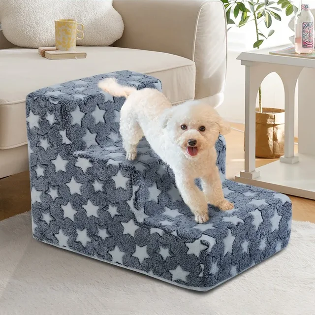 Pet Ramp Three Stairs High Density Soft Foam Anti-skid Steps Removable and Washable Injured Dogs and Cats Three Training Stairs