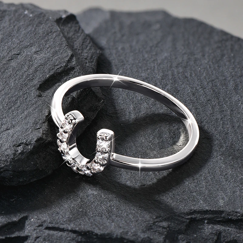 Rrjzz Round Cut CZ Lab Created Imitation Diamond Damen Hufeisen U-förmiger Ring 14k vergoldet Geburtstagsring Jubiläumsgeschenk – Detail 3