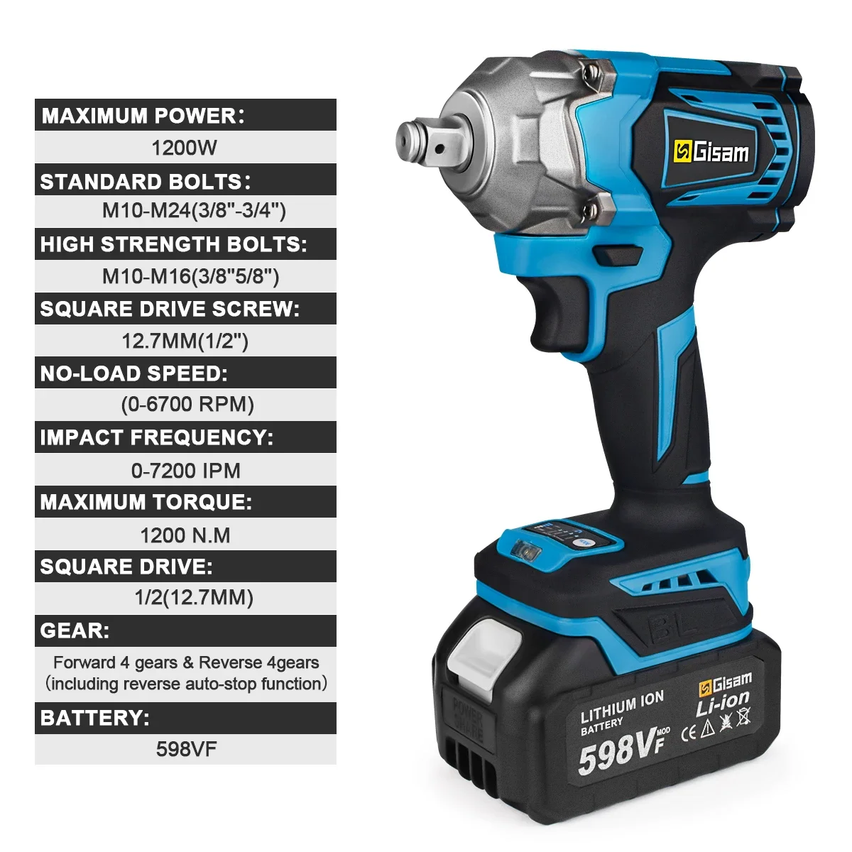 Clé à Choc Sans Fil 1/2 Pouce – 1400 Nm – Compatible Batteries Makita – 6 Douilles Incluses – Pour écrous De Roue, Mécanique