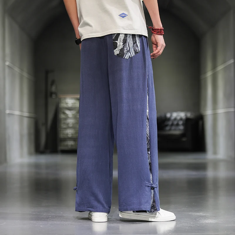 Chinese Style Wide Leg Flared Pants Men's National Style Casual Pants Kung Fu Hanfu Traditional