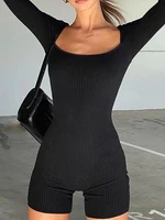2024 New Women Solid Color Seamless Jumpsuit Long Sleeve Square Neck Sports High Waist Sexy Fitness Fashion Jumpsuit