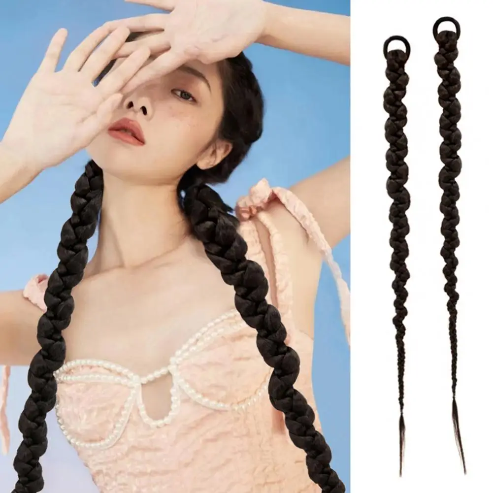 Women Wig Realistic Smooth Soft Natural High Stretch Hairband Hair Styling Increase-hair Volume Long Boxing Braid Pigtail Wig