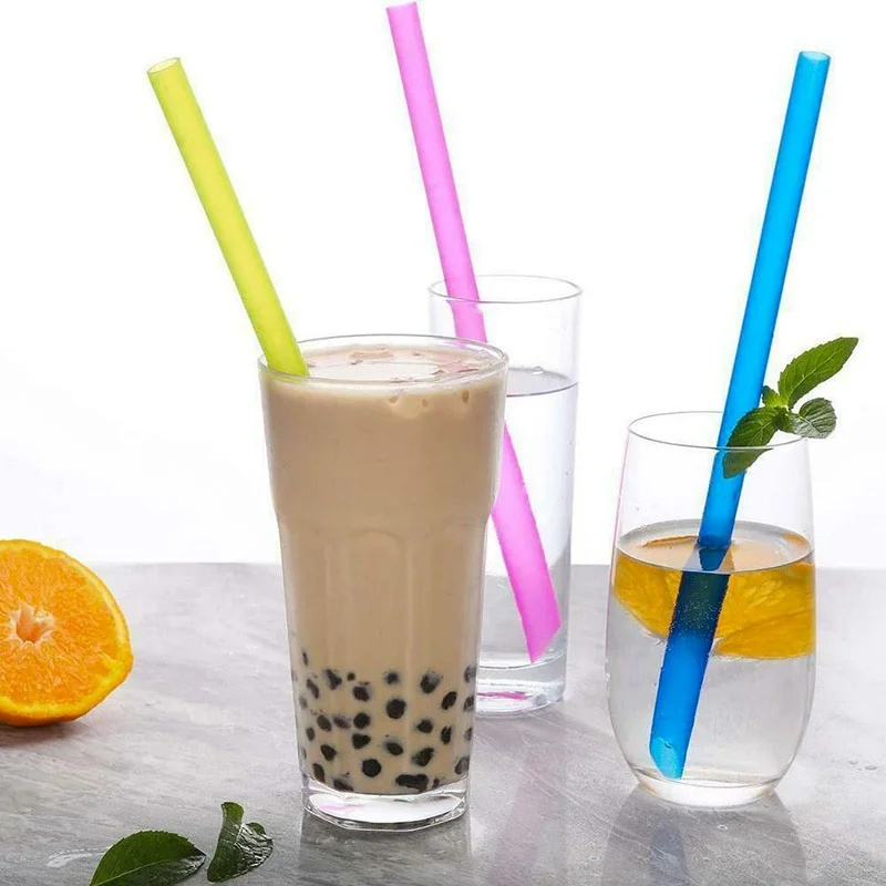 100pcs Disposable Straws Multicolor Big Wide MilkTea Milkshake Plastic Drinking Straw for Wedding Party Supplies Bar Accessories