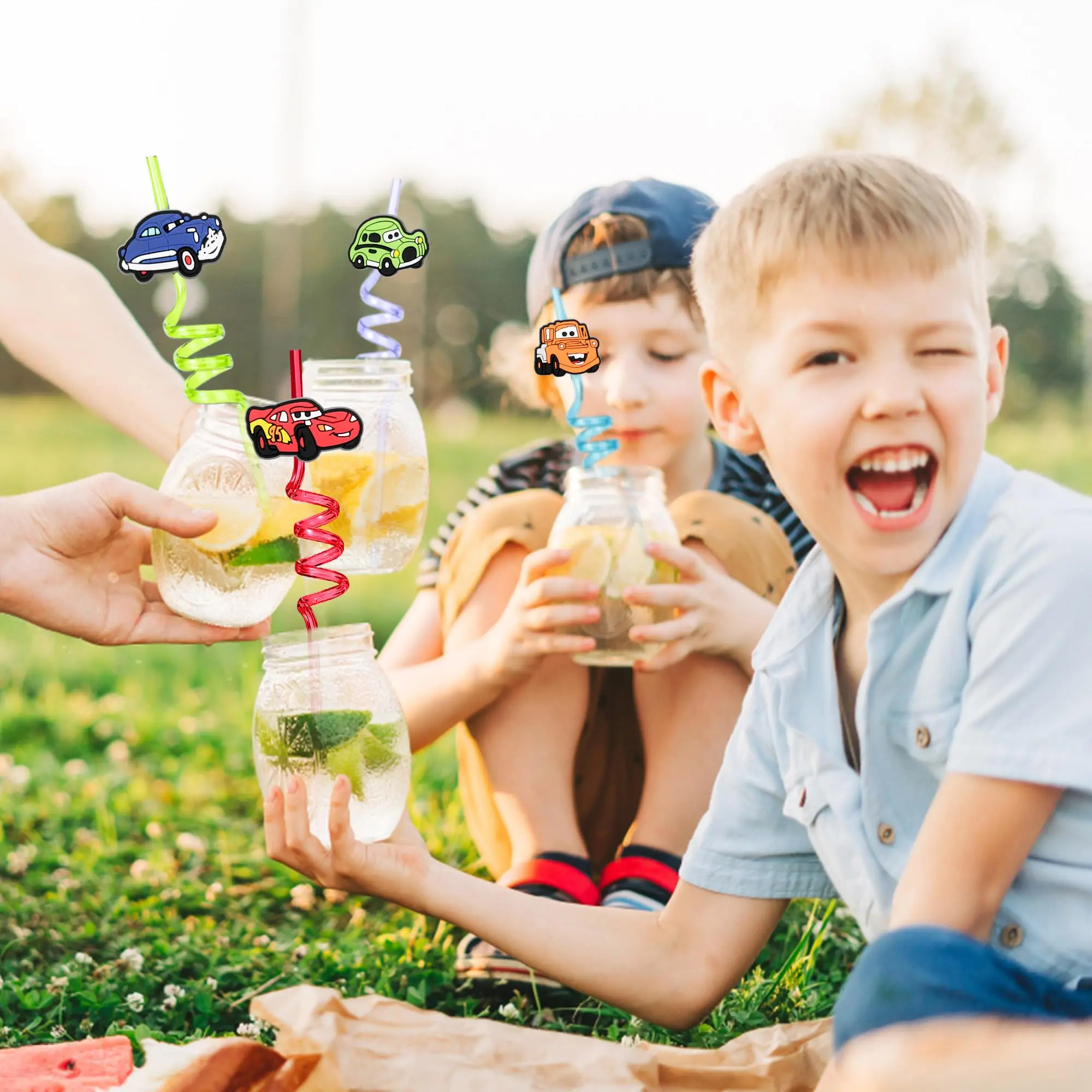 Birthday Party Supplies Party Supplies Wheels Car Party Favors Reusable Drinking Straws for Kids Boys Racecar Wheels Straws Birthday Decorations