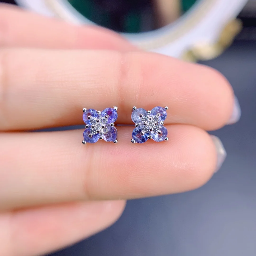 New Fine Jewelry 3mm Natural Tanzanite Earring Silver 925  Earings for Women Daily Wear 2